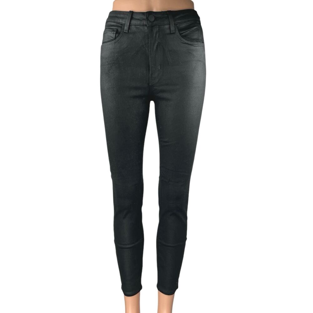 L'agence Women's Black Coated Faux Leather High Waist Skinny Jeans Pants Size 27